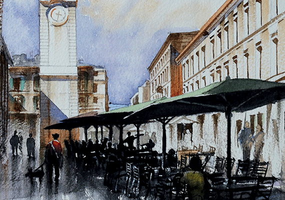 Nimes Horloge. Watercolour. 10ins x 12ins.