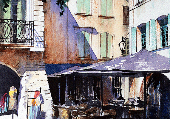 Place aux Herbes. Watercolour. 10ins x 12ins.