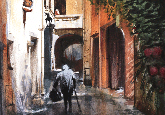 St.Quentin la Poterie. Watercolour. 10ins x 12ins.